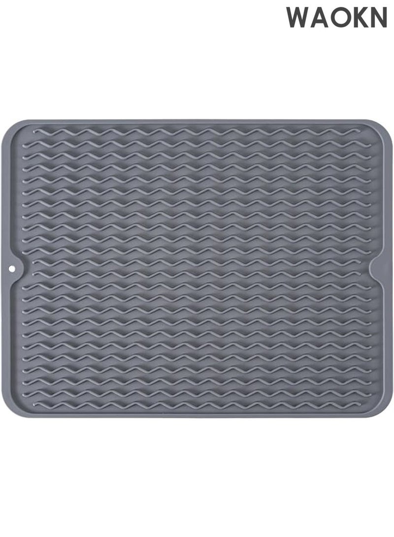 WAOKN Silicone Dish Drying Mat , silicone material , Non-Slip Easy Clean Sink Mat Large Heat-resistant Dish Drainer Mat for Kitchen Counter , Sink , Refrigerator or Drawer liner , sturdy and durable , 30*40cm , grey. - Image 1